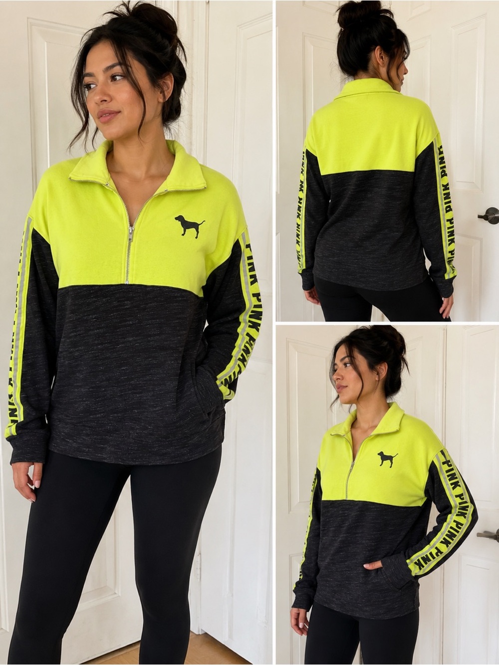 Victoria's Secret PINK Colorblock Half-Zip Sweater - Yellow & Black